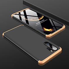 Hard Rigid Plastic Matte Finish Front and Back Cover Case 360 Degrees for Huawei P30 Pro Gold and Black