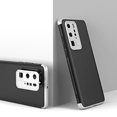 Hard Rigid Plastic Matte Finish Front and Back Cover Case 360 Degrees for Huawei P40 Pro Silver and Black
