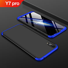 Hard Rigid Plastic Matte Finish Front and Back Cover Case 360 Degrees for Huawei Y7 (2019) Blue and Black