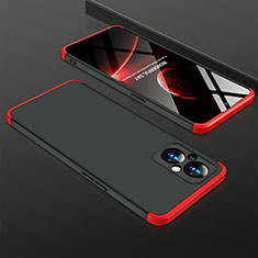Hard Rigid Plastic Matte Finish Front and Back Cover Case 360 Degrees for OnePlus Nord N20 5G Red and Black