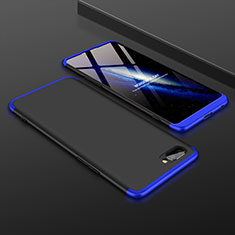 Hard Rigid Plastic Matte Finish Front and Back Cover Case 360 Degrees for Oppo A12e Blue and Black