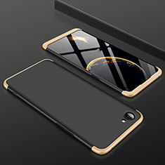 Hard Rigid Plastic Matte Finish Front and Back Cover Case 360 Degrees for Oppo A3 Gold and Black