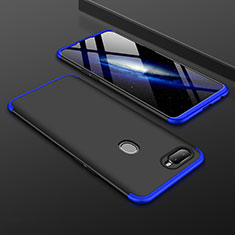 Hard Rigid Plastic Matte Finish Front and Back Cover Case 360 Degrees for Oppo A7 Blue and Black