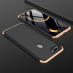 Hard Rigid Plastic Matte Finish Front and Back Cover Case 360 Degrees for Oppo A7 Gold and Black