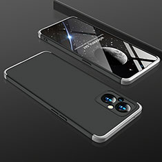 Hard Rigid Plastic Matte Finish Front and Back Cover Case 360 Degrees for Oppo A96 5G Silver