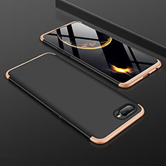 Hard Rigid Plastic Matte Finish Front and Back Cover Case 360 Degrees for Oppo K1 Gold and Black