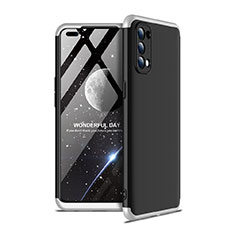 Hard Rigid Plastic Matte Finish Front and Back Cover Case 360 Degrees for Oppo Reno4 4G Silver and Black