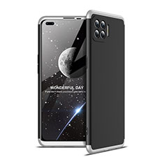 Hard Rigid Plastic Matte Finish Front and Back Cover Case 360 Degrees for Oppo Reno4 F Silver and Black