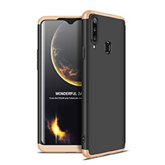 Hard Rigid Plastic Matte Finish Front and Back Cover Case 360 Degrees for Samsung Galaxy A20s Gold and Black