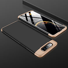 Hard Rigid Plastic Matte Finish Front and Back Cover Case 360 Degrees for Samsung Galaxy A80 Gold and Black