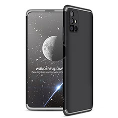 Hard Rigid Plastic Matte Finish Front and Back Cover Case 360 Degrees for Samsung Galaxy M51 Silver and Black