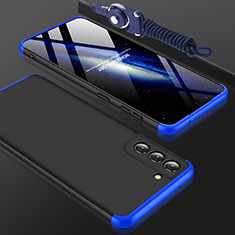 Hard Rigid Plastic Matte Finish Front and Back Cover Case 360 Degrees for Samsung Galaxy S21 FE 5G Blue and Black