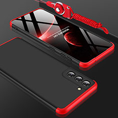Hard Rigid Plastic Matte Finish Front and Back Cover Case 360 Degrees for Samsung Galaxy S22 Plus 5G Red and Black