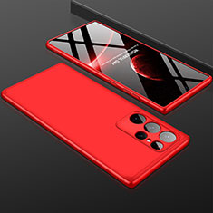 Hard Rigid Plastic Matte Finish Front and Back Cover Case 360 Degrees for Samsung Galaxy S22 Ultra 5G Red