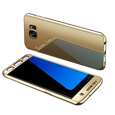 Hard Rigid Plastic Matte Finish Front and Back Cover Case 360 Degrees for Samsung Galaxy S7 Edge G935F Gold