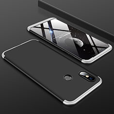 Hard Rigid Plastic Matte Finish Front and Back Cover Case 360 Degrees for Xiaomi Mi 8 Silver and Black