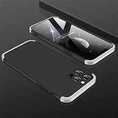 Hard Rigid Plastic Matte Finish Front and Back Cover Case 360 Degrees M01 for Apple iPhone 12 Pro Max Silver and Black