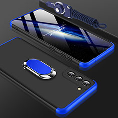 Hard Rigid Plastic Matte Finish Front and Back Cover Case 360 Degrees M01 for Samsung Galaxy S22 Plus 5G Blue and Black