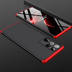 Hard Rigid Plastic Matte Finish Front and Back Cover Case 360 Degrees M02 for Samsung Galaxy S21 Ultra 5G Red and Black