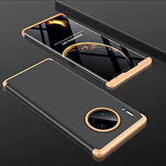 Hard Rigid Plastic Matte Finish Front and Back Cover Case 360 Degrees P01 for Huawei Mate 30 Pro 5G Gold and Black