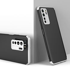Hard Rigid Plastic Matte Finish Front and Back Cover Case 360 Degrees P01 for Huawei Nova 7 SE 5G Silver and Black