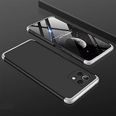 Hard Rigid Plastic Matte Finish Front and Back Cover Case 360 Degrees P01 for Xiaomi Mi 11 5G Silver and Black