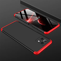Hard Rigid Plastic Matte Finish Front and Back Cover Case 360 Degrees P01 for Xiaomi Mi 11 Lite 4G Red and Black