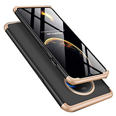 Hard Rigid Plastic Matte Finish Front and Back Cover Case 360 Degrees P02 for OnePlus 7T Gold and Black