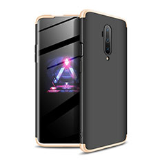 Hard Rigid Plastic Matte Finish Front and Back Cover Case 360 Degrees P02 for OnePlus 7T Pro Gold and Black