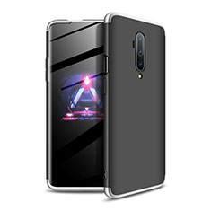 Hard Rigid Plastic Matte Finish Front and Back Cover Case 360 Degrees P02 for OnePlus 7T Pro Silver and Black
