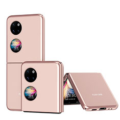 Hard Rigid Plastic Matte Finish Front and Back Cover Case 360 Degrees QH1 for Huawei P50 Pocket Rose Gold