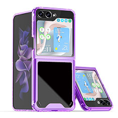 Hard Rigid Plastic Matte Finish Front and Back Cover Case 360 Degrees QW1 for Samsung Galaxy Z Flip5 5G Purple