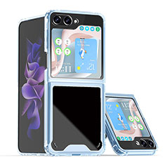 Hard Rigid Plastic Matte Finish Front and Back Cover Case 360 Degrees QW1 for Samsung Galaxy Z Flip5 5G Sky Blue