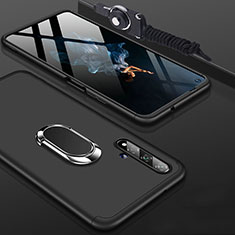 Hard Rigid Plastic Matte Finish Front and Back Cover Case 360 Degrees with Finger Ring Stand for Huawei Honor 20 Black