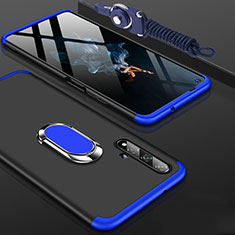 Hard Rigid Plastic Matte Finish Front and Back Cover Case 360 Degrees with Finger Ring Stand for Huawei Honor 20 Blue and Black