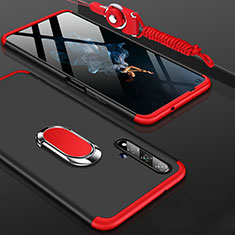 Hard Rigid Plastic Matte Finish Front and Back Cover Case 360 Degrees with Finger Ring Stand for Huawei Nova 5T Red and Black