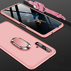 Hard Rigid Plastic Matte Finish Front and Back Cover Case 360 Degrees with Finger Ring Stand for Huawei Nova 5T Rose Gold