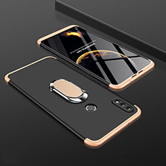 Hard Rigid Plastic Matte Finish Front and Back Cover Case 360 Degrees with Finger Ring Stand for Huawei Y9 (2019) Gold and Black