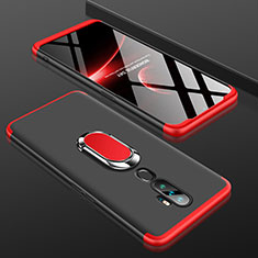 Hard Rigid Plastic Matte Finish Front and Back Cover Case 360 Degrees with Finger Ring Stand for Oppo A11 Red and Black