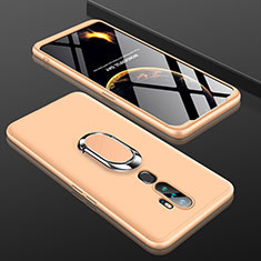 Hard Rigid Plastic Matte Finish Front and Back Cover Case 360 Degrees with Finger Ring Stand for Oppo A5 (2020) Gold