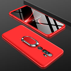 Hard Rigid Plastic Matte Finish Front and Back Cover Case 360 Degrees with Finger Ring Stand for Oppo A9 (2020) Red