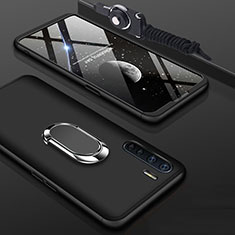 Hard Rigid Plastic Matte Finish Front and Back Cover Case 360 Degrees with Finger Ring Stand for Oppo A91 Black