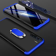 Hard Rigid Plastic Matte Finish Front and Back Cover Case 360 Degrees with Finger Ring Stand for Oppo A91 Blue and Black