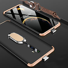 Hard Rigid Plastic Matte Finish Front and Back Cover Case 360 Degrees with Finger Ring Stand for Oppo Reno2 Z Gold and Black