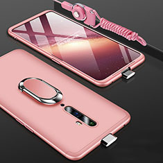 Hard Rigid Plastic Matte Finish Front and Back Cover Case 360 Degrees with Finger Ring Stand for Oppo Reno2 Z Rose Gold