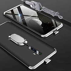 Hard Rigid Plastic Matte Finish Front and Back Cover Case 360 Degrees with Finger Ring Stand for Oppo Reno2 Z Silver and Black