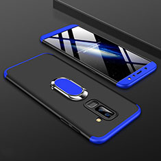 Hard Rigid Plastic Matte Finish Front and Back Cover Case 360 Degrees with Finger Ring Stand for Samsung Galaxy A6 Plus (2018) Blue and Black