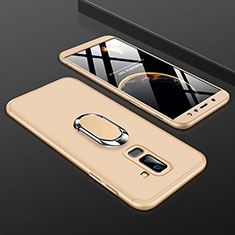 Hard Rigid Plastic Matte Finish Front and Back Cover Case 360 Degrees with Finger Ring Stand for Samsung Galaxy A6 Plus (2018) Gold
