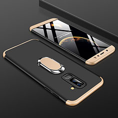 Hard Rigid Plastic Matte Finish Front and Back Cover Case 360 Degrees with Finger Ring Stand for Samsung Galaxy A6 Plus (2018) Gold and Black