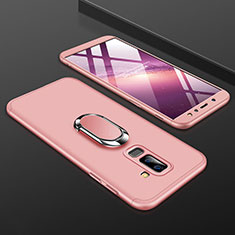 Hard Rigid Plastic Matte Finish Front and Back Cover Case 360 Degrees with Finger Ring Stand for Samsung Galaxy A6 Plus (2018) Pink